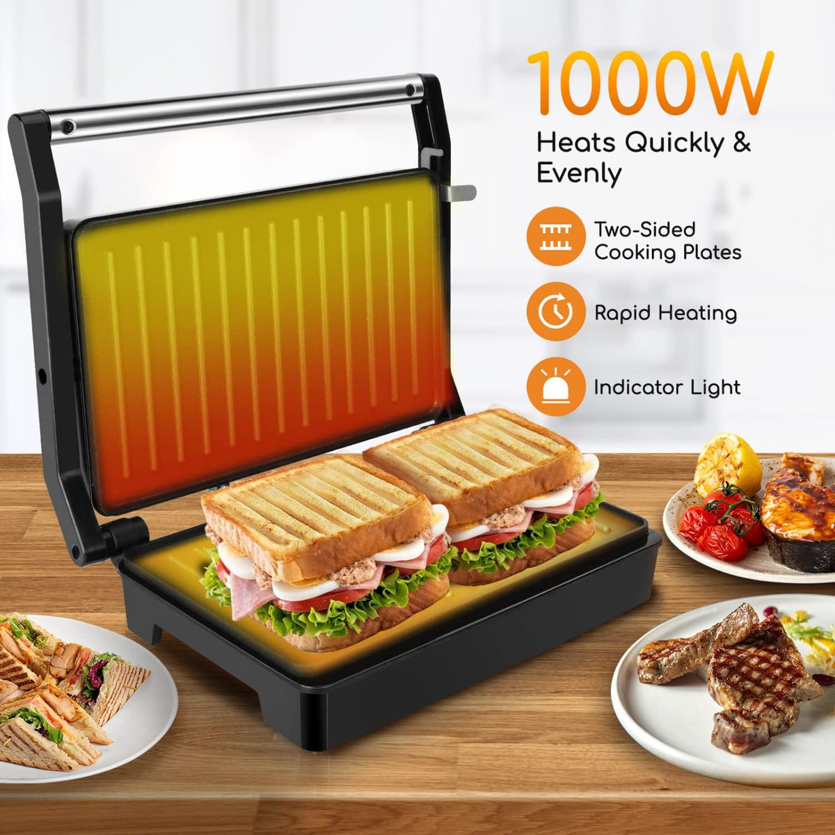 Belgian Waffle Maker 1.2" 8 Inch Flip Non Stick Panini Press Sandwich Maker W852