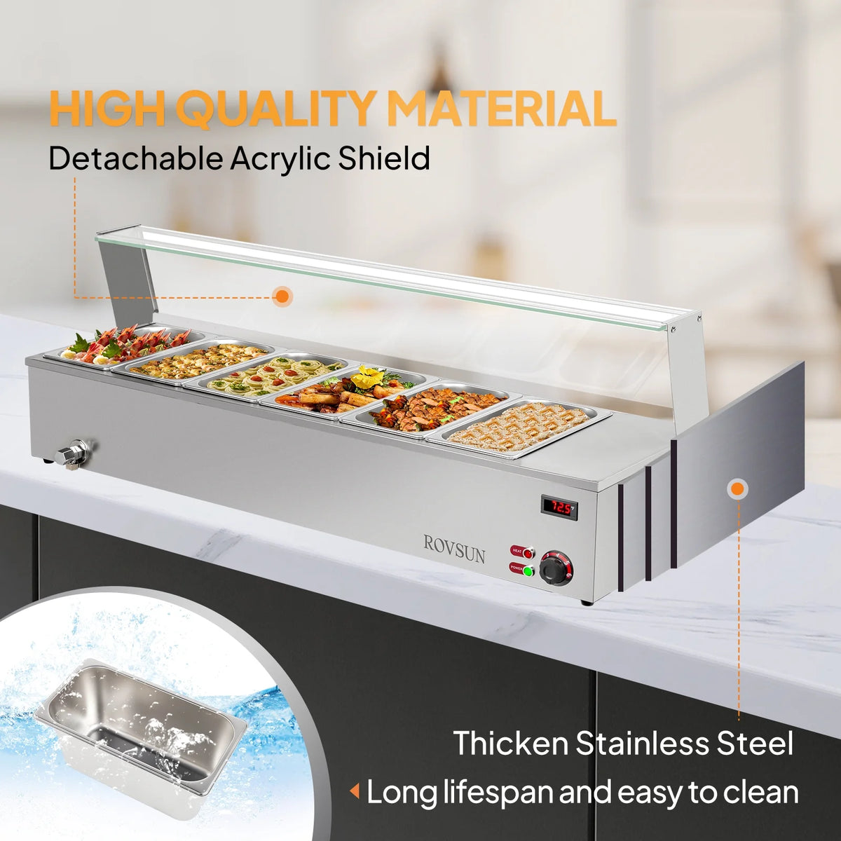 48QT 1500W Electric Commercial Food Warmer Stainless Steel Steam Table D4098