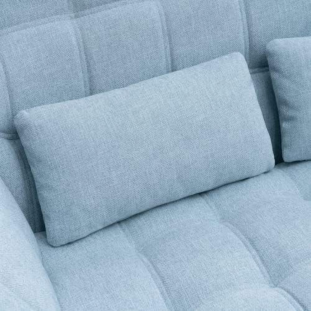 Blue Linen Fabric 2-Seat Loveseat Sofa with 2 Pillow O351