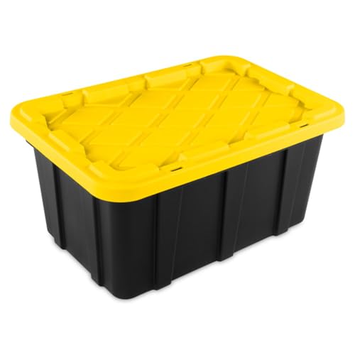 38 Gallon Black/Yellow Stackable Storage Tote with Lid, 8 Pack U4376