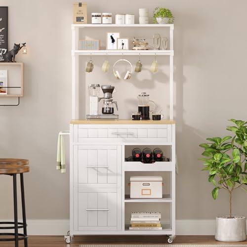 White Rolling Kitchen Island with Storage I959770