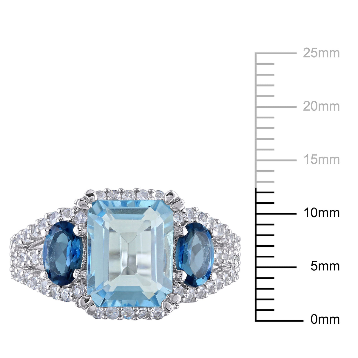 Oval & Octagon-Cut Sky & London Blue Topaz and Created White Sapphire Sterling Silver 3-Stone Ring G9740
