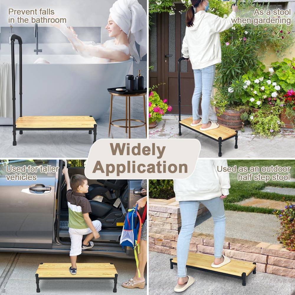 Adjustable Height Bed Step Stool with Handrails C71597
