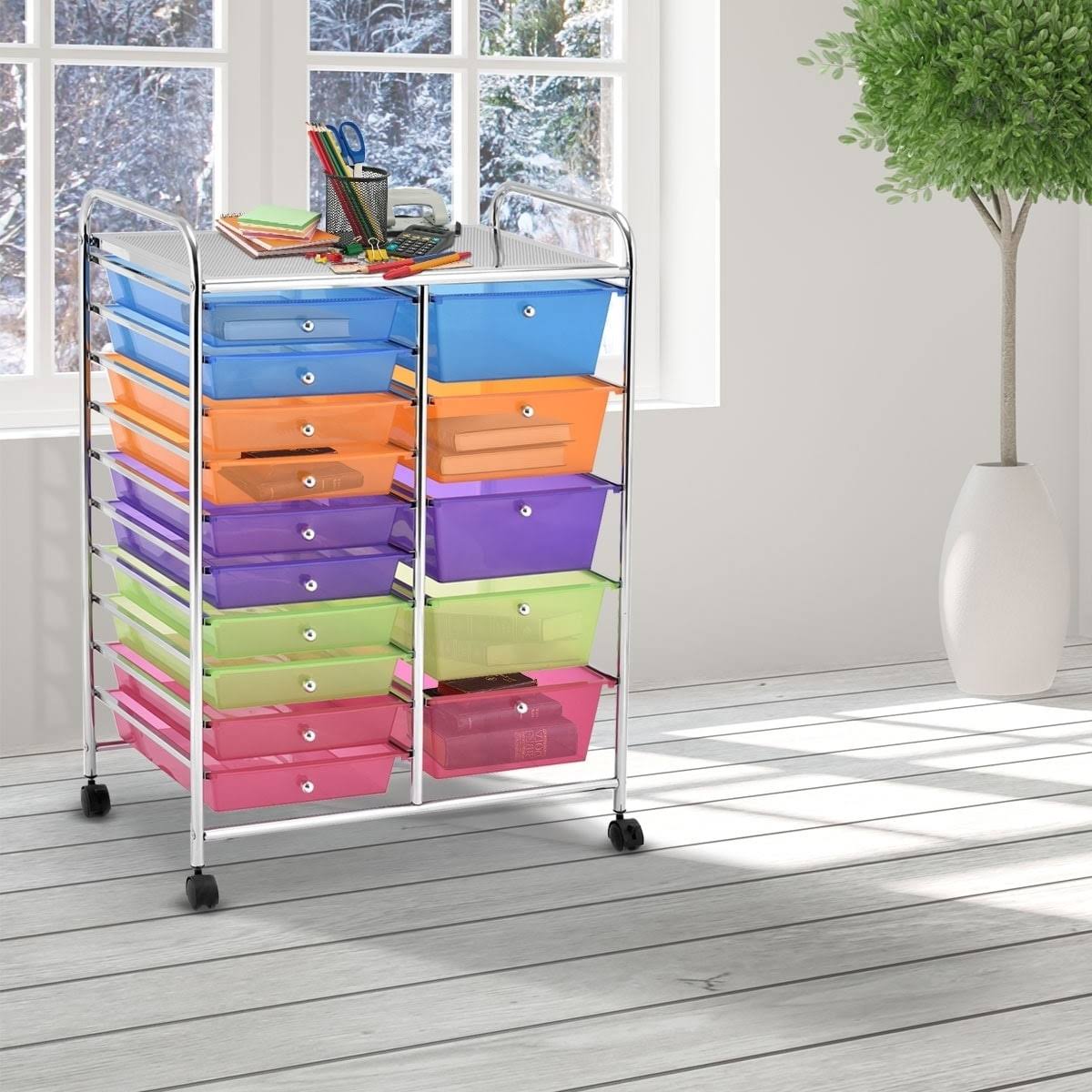 Blue 15-Drawer Rolling Utility Cart with Wheels A5918