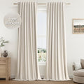 Cream Linen Blackout Curtains 102 Inch Length 2 Panels Set F782937