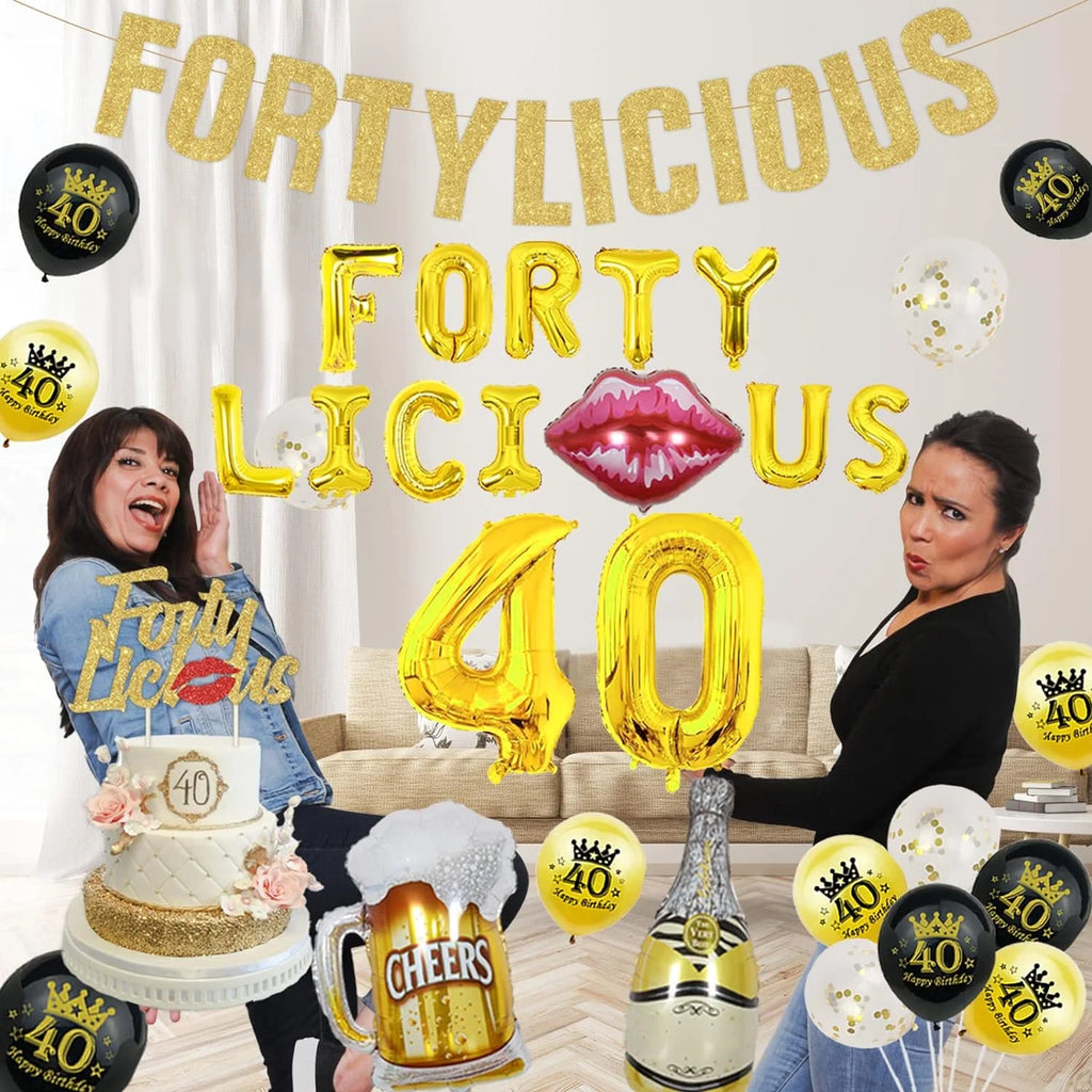 50th Birthday Decorations Gold Glitter Banner Cake Topper Balloon O206