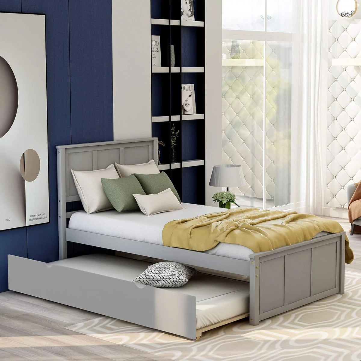 Gray Wood Platform Bed With Trundle H475011