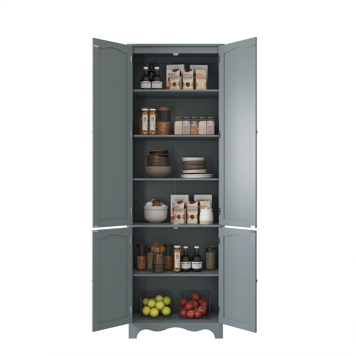 72" H Freestanding Tall Pantry Cabinet with 2 Large Cabinets and Adjustable Shelves H4145