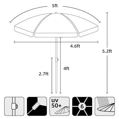 5ft Beach Umbrella for Sand and Water Table M6641