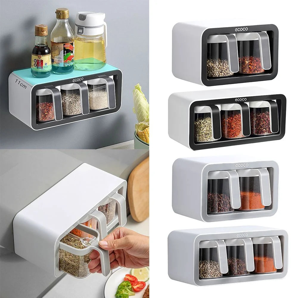 Black Two Cups Wall Mount Spice Container Storage Box C73193