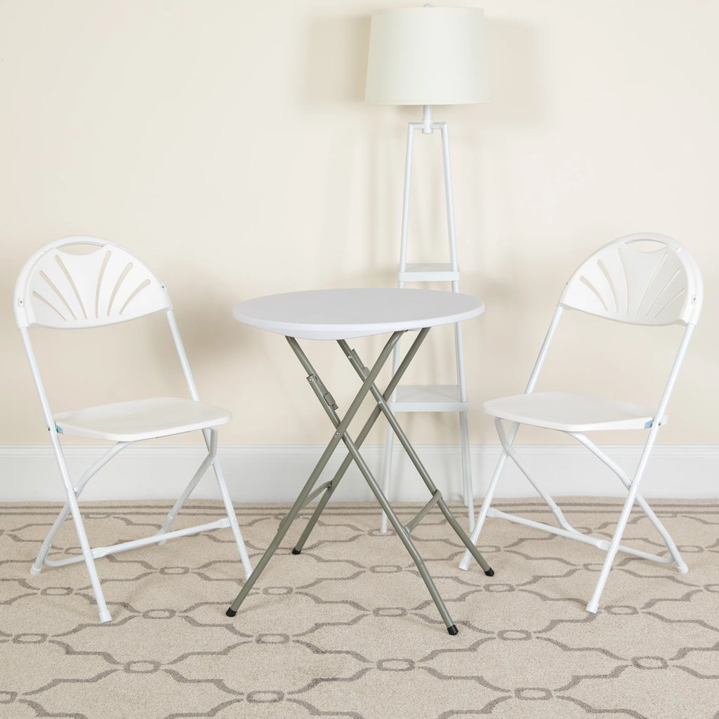 White Plastic Fan Back Folding Chair E101