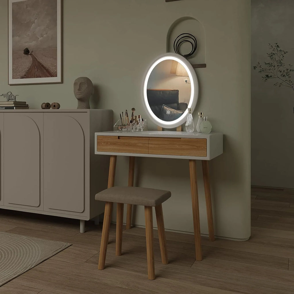 31.5'' Makeup Vanity Desk with Oval Mirror and Stool N7133