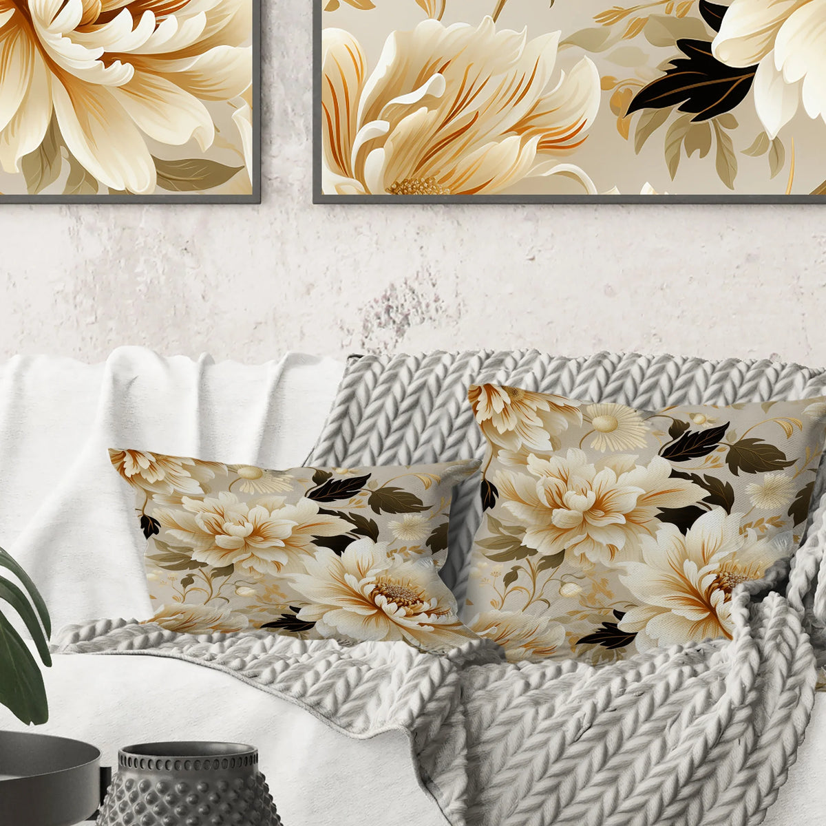 Floral Printed Throw Pillow S2602