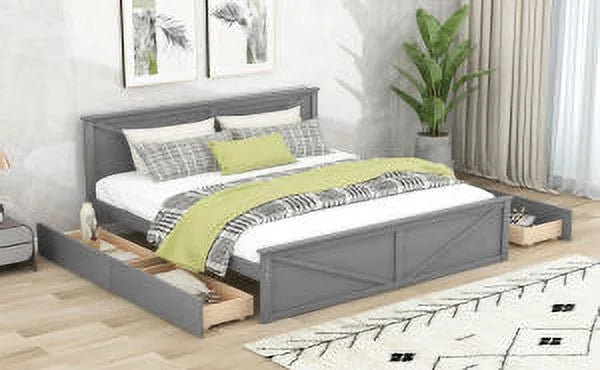 King Size Wooden Platform Bed with Storage Drawers C61383