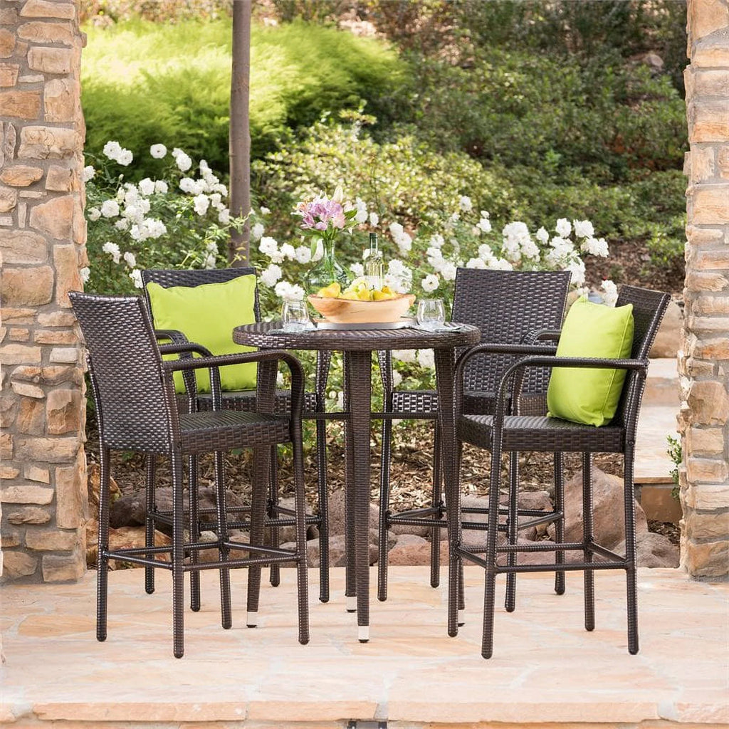 5 Pc Multi Brown Wicker Round Bar Table Set S8361