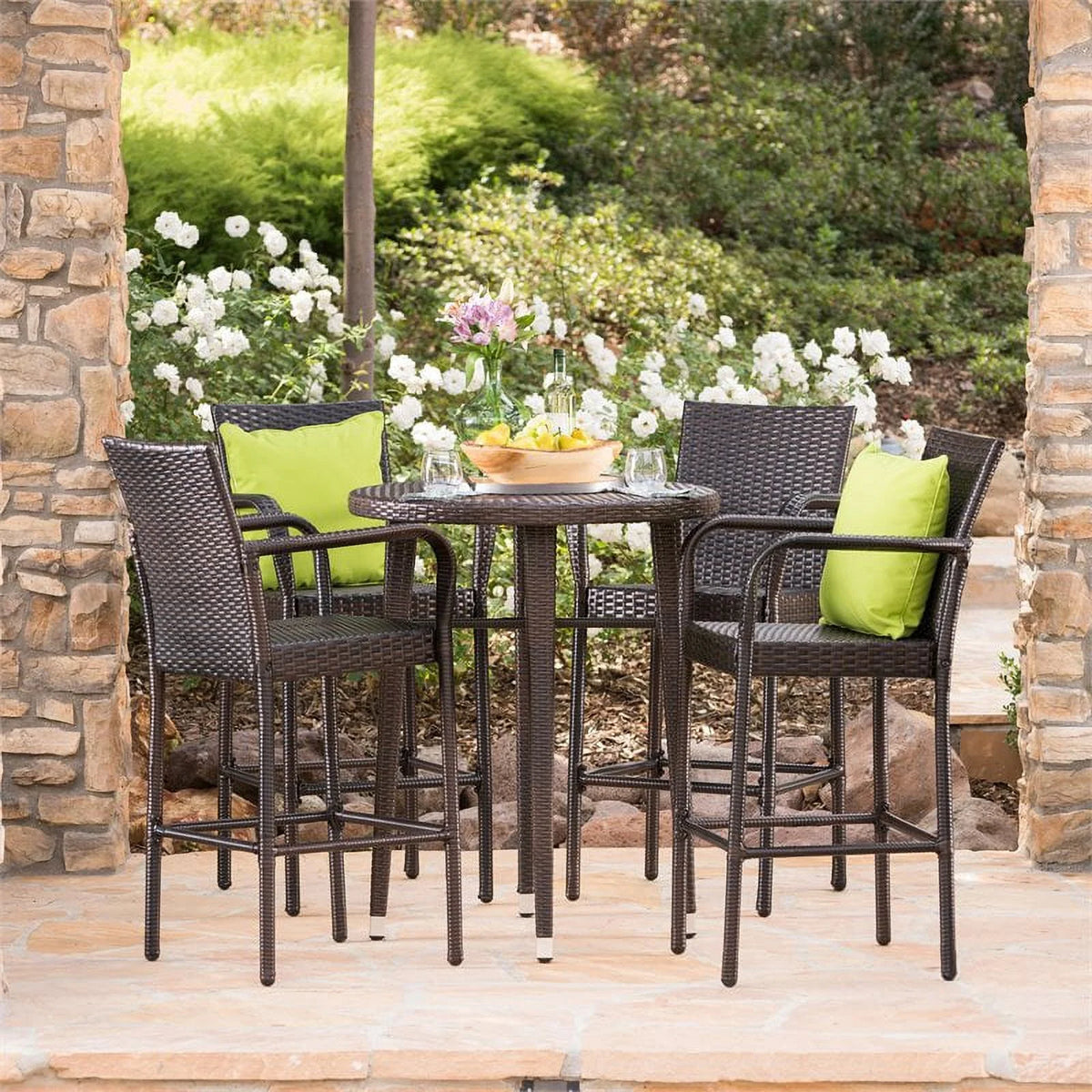 5 Pc Multi Brown Wicker Round Bar Table Set S8361