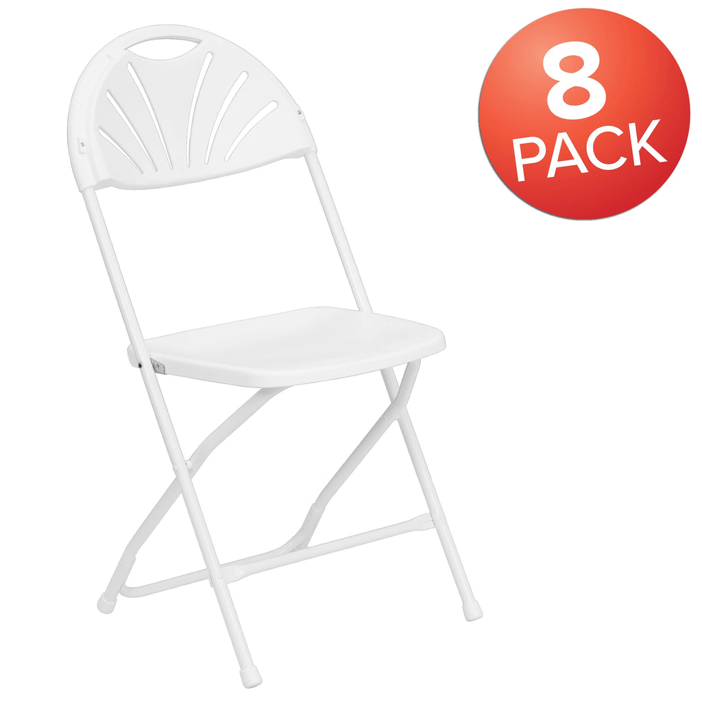 White Plastic Fan Back Folding Chair E101