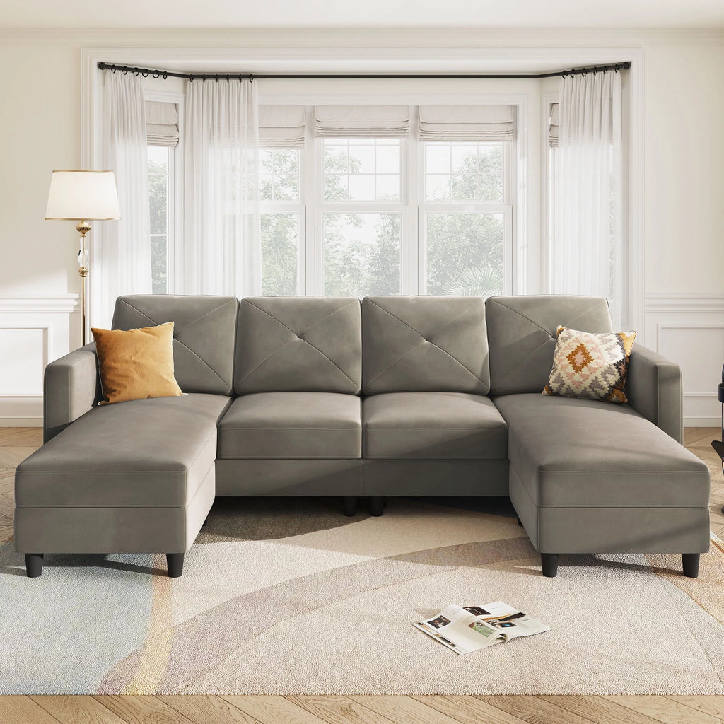 Velvet Sectional Sofa Couch Set with Chaise N458053