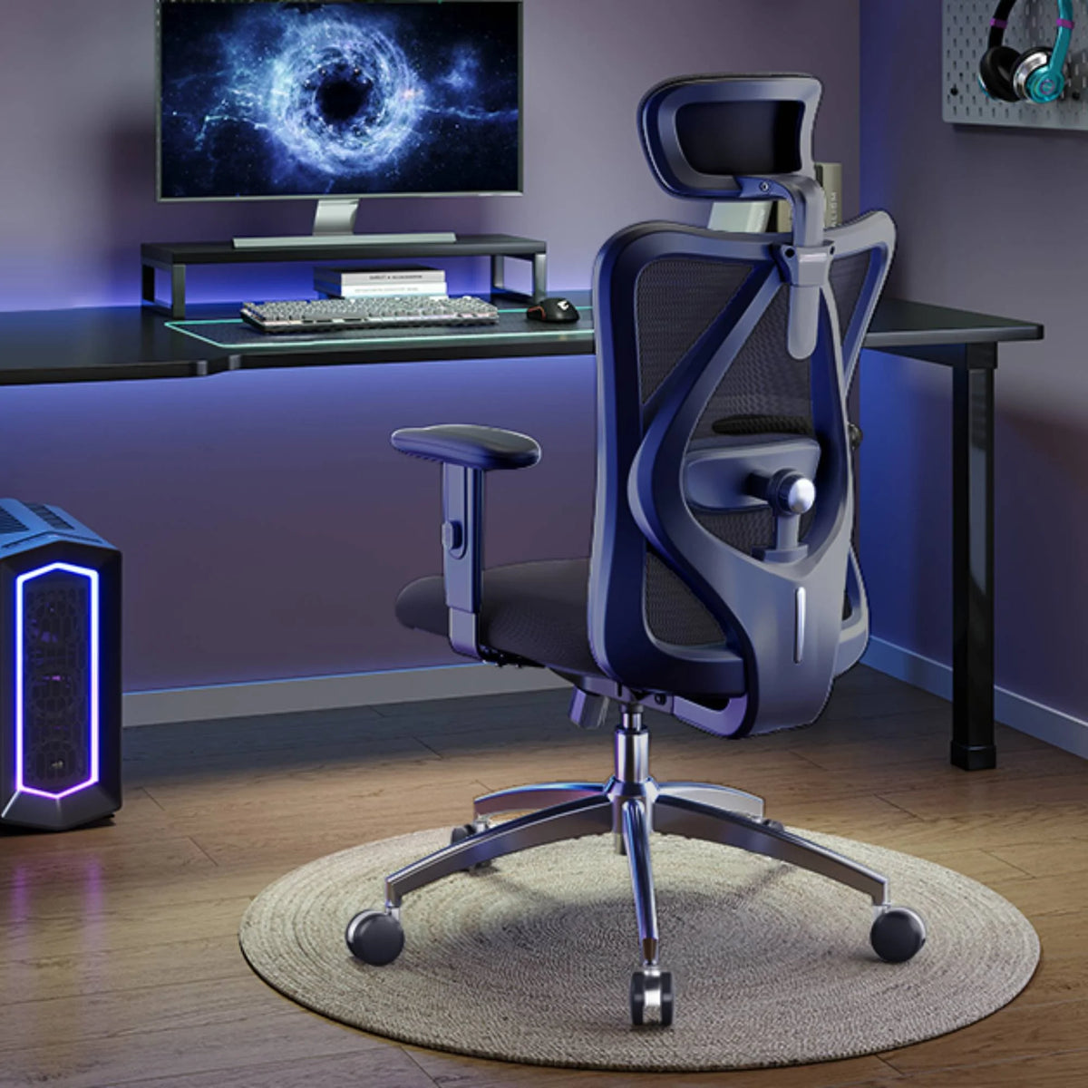 Black Ergonomic Mesh Office Chair with Adjustable Lumbar Support J511597