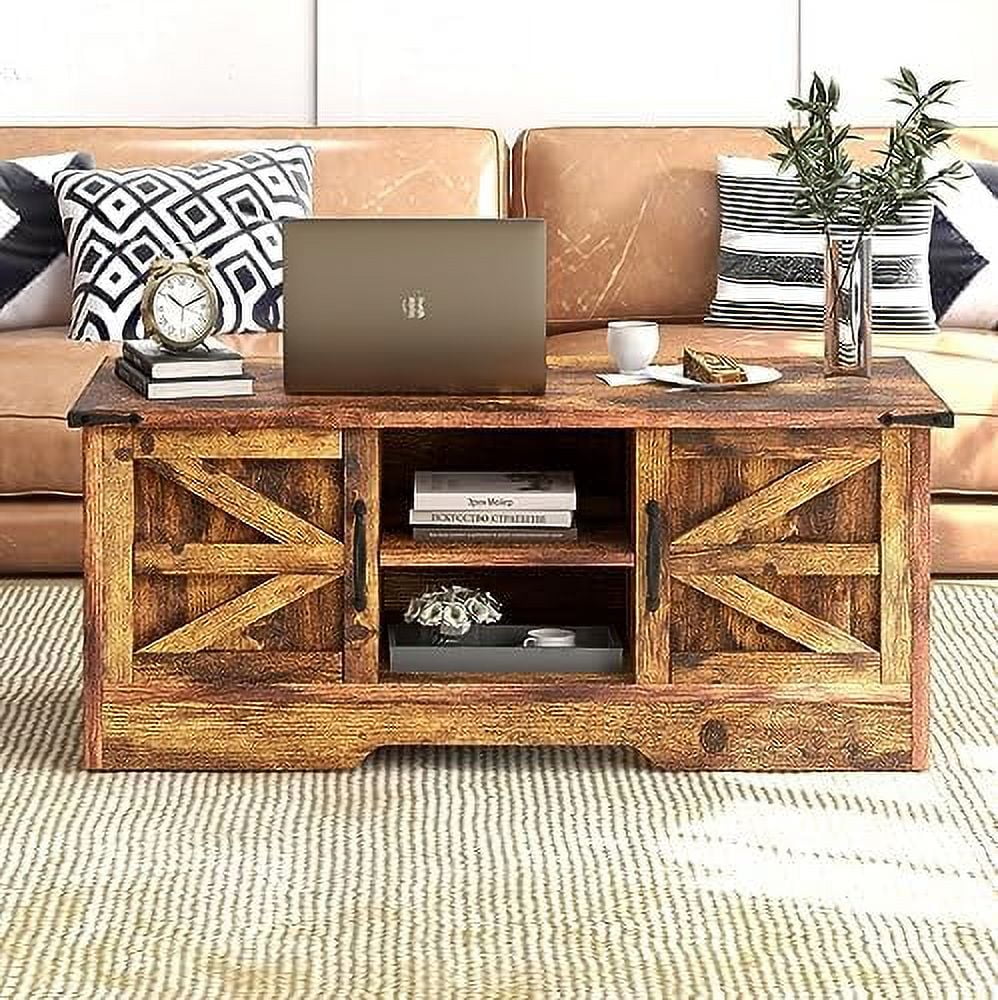 White Coffee Table with Barn Doors S39330