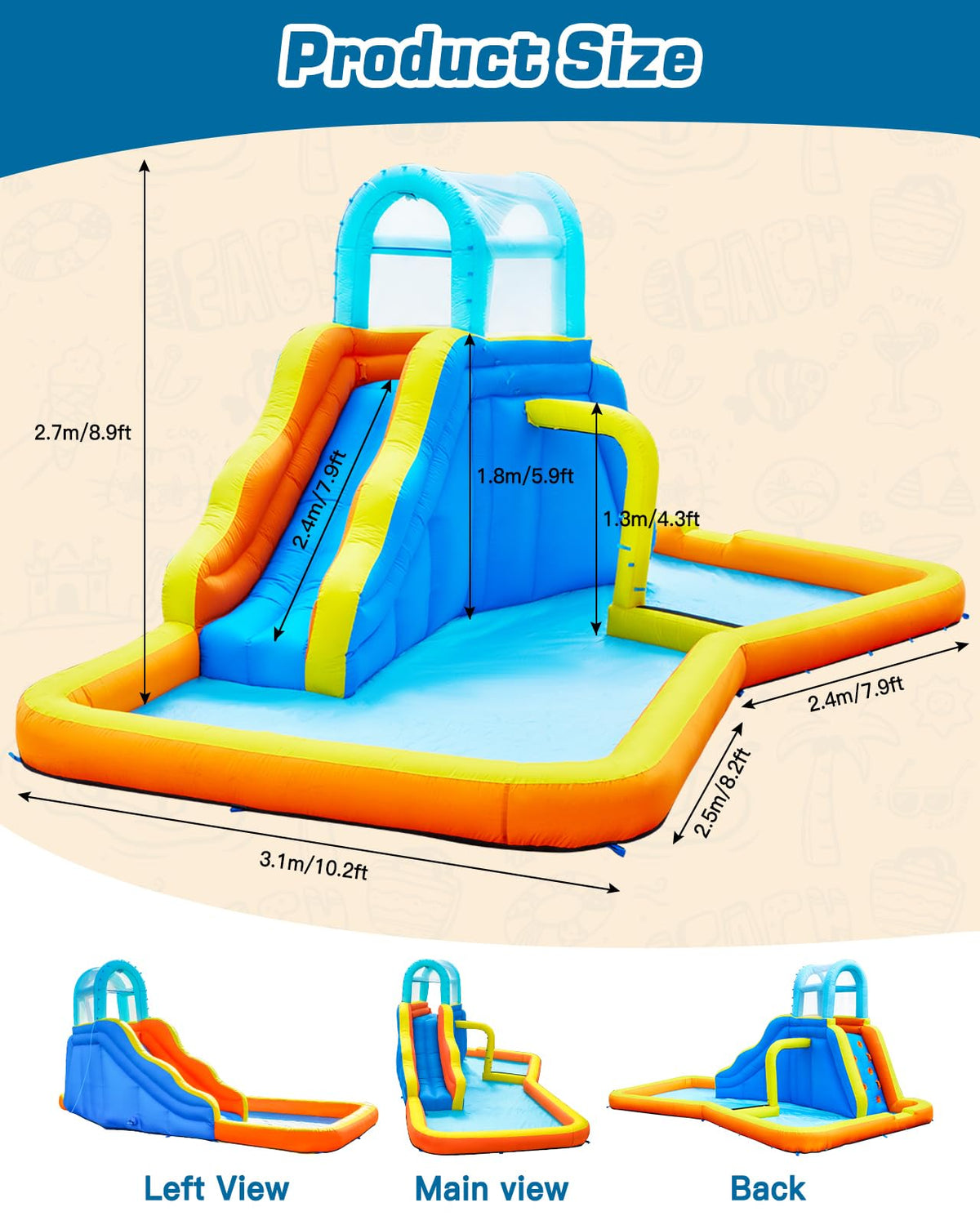 Inflatable Water Slide Park with Spray Pool, Bounce House with Climbing Wall and Blower F42379