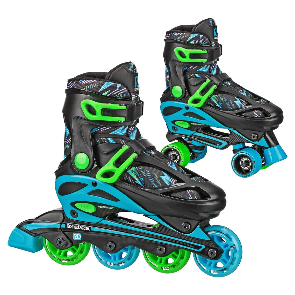 Boys 2-in-1 Roller/Inline Skates Black/Green A5159