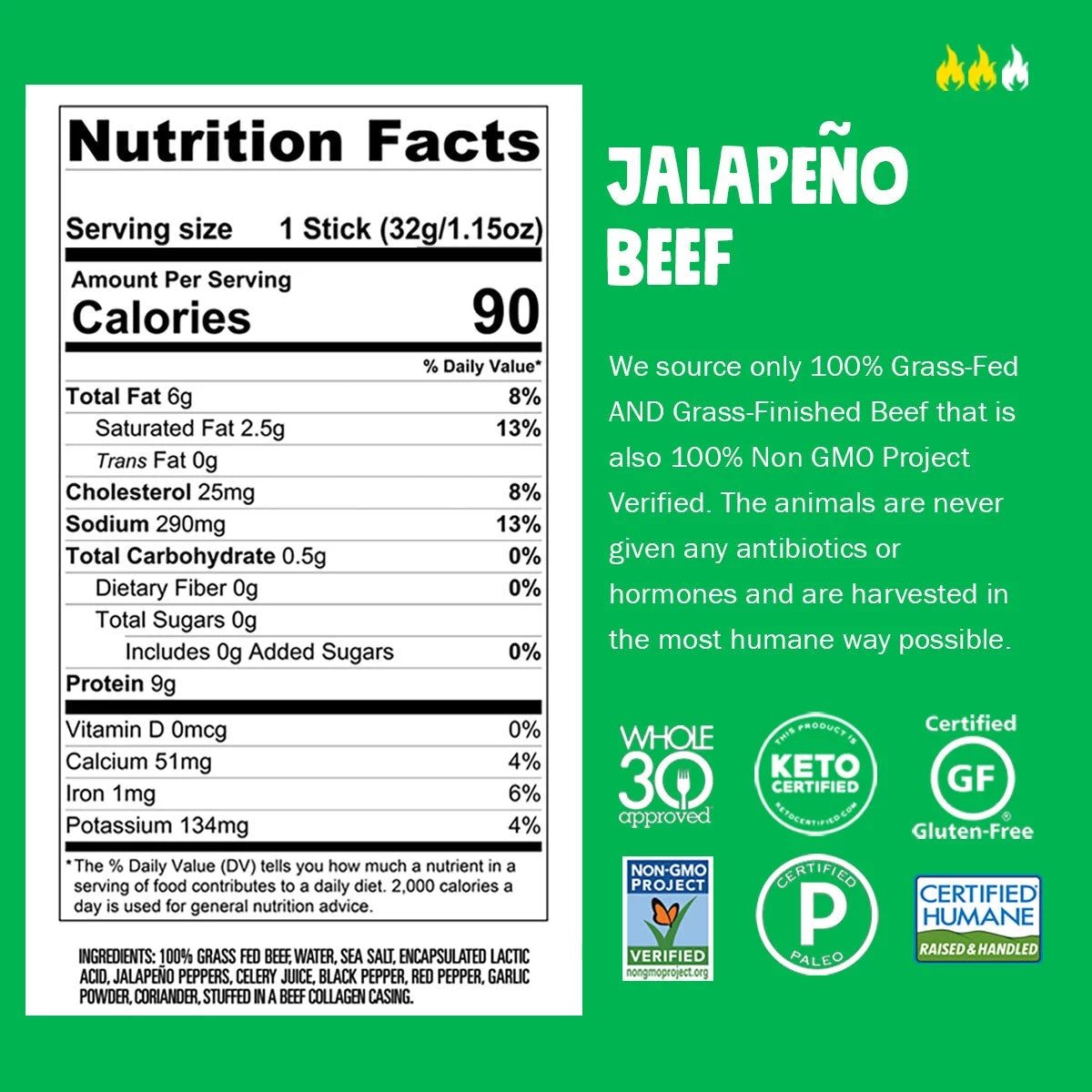 Jalapeno Beef Jerky Sticks 10ct 1.15oz X6554