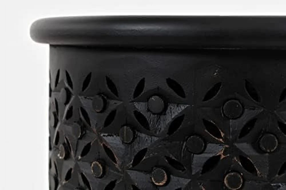Antique Black Hardwood Drum End Table R533073