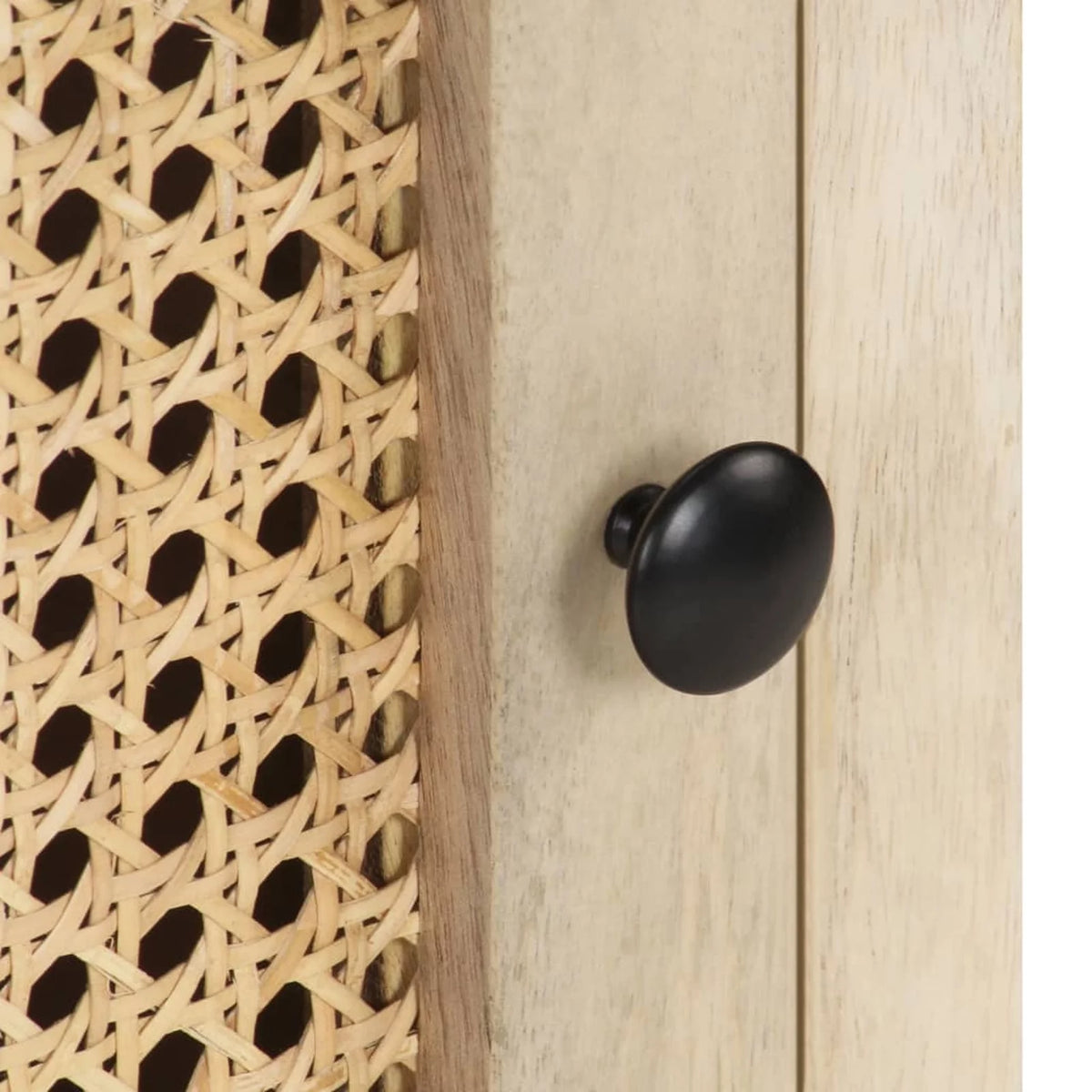 Solid Mango Wood and Natural Cane Bedside Cabinet I9427