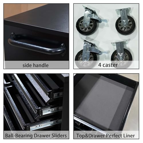 Black 72 in Rolling Tool Chest with Drawers Mobile Tool Cabinet L18259