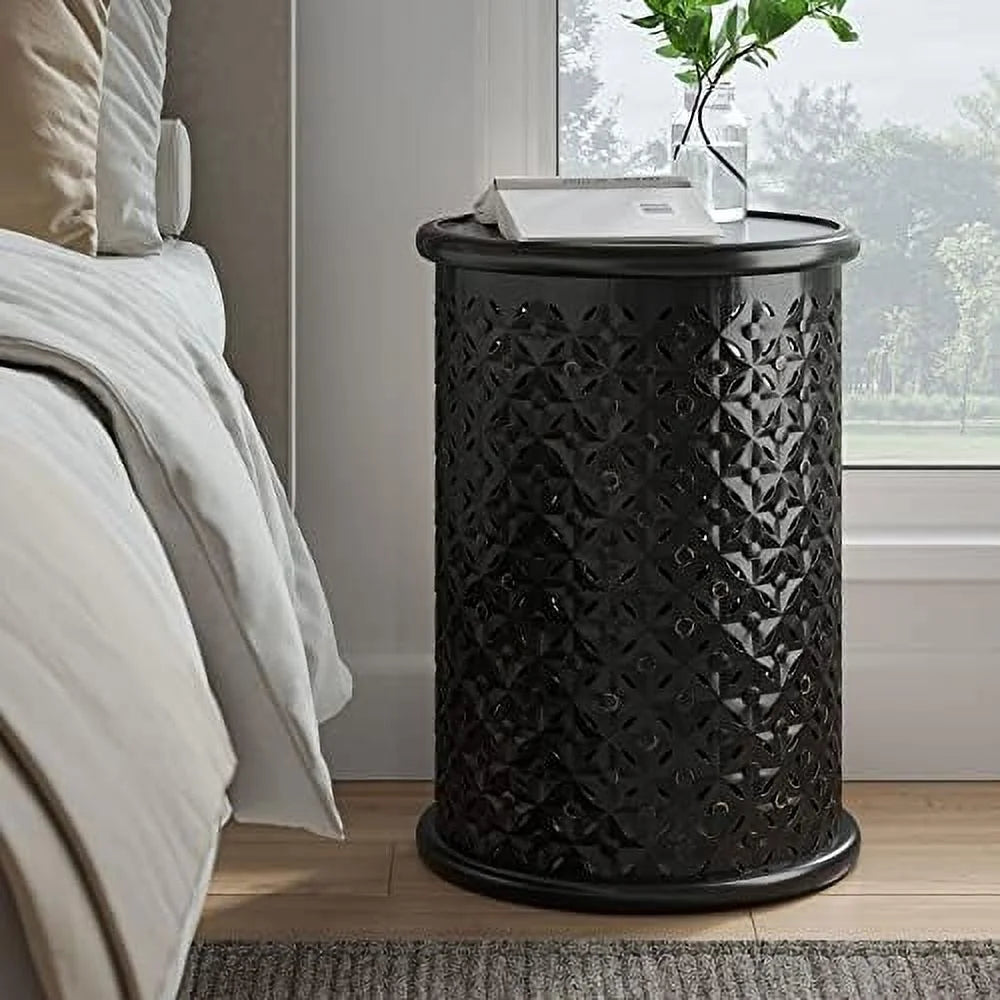 Antique Black Hardwood Drum End Table R533073