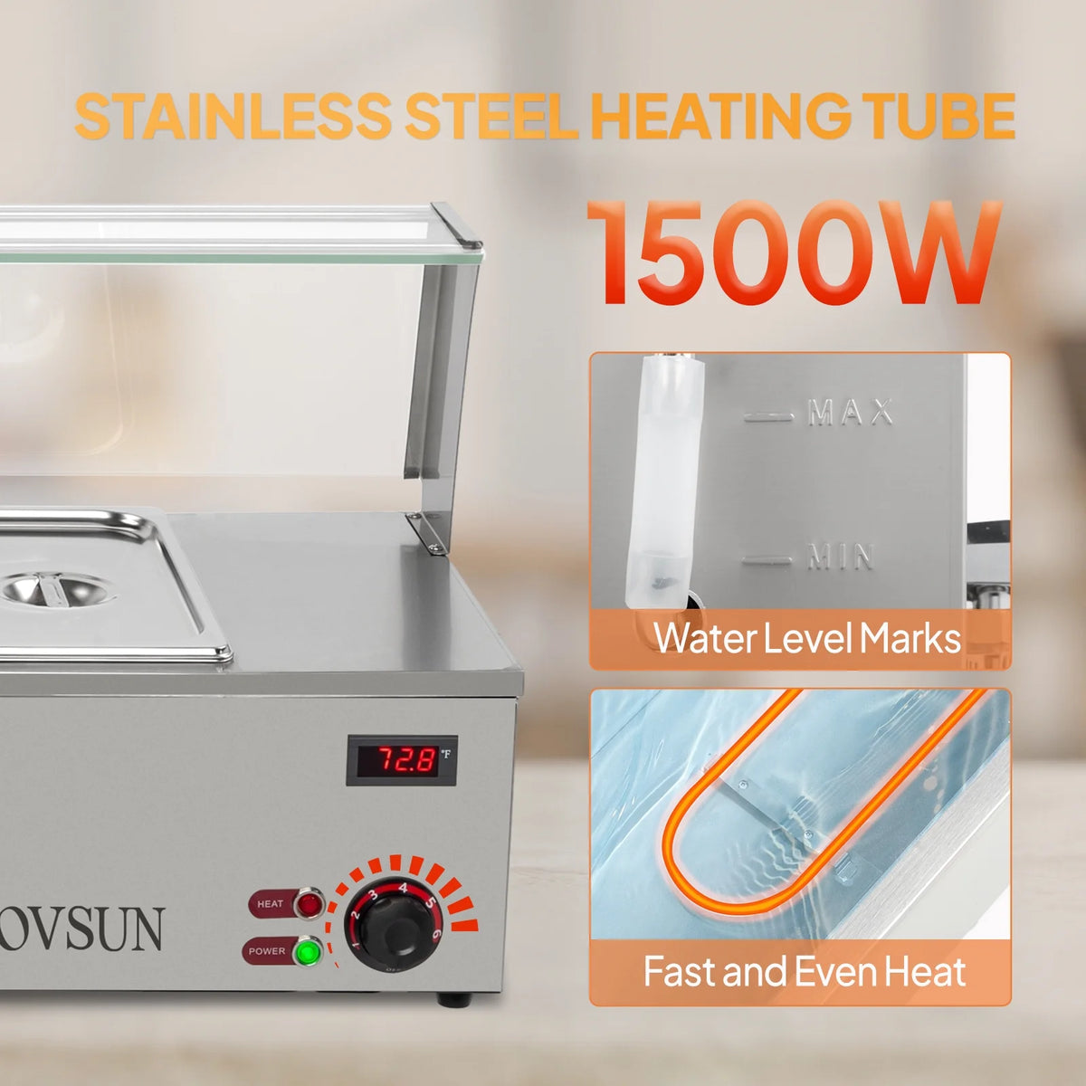 48QT 1500W Electric Commercial Food Warmer Stainless Steel Steam Table D4098