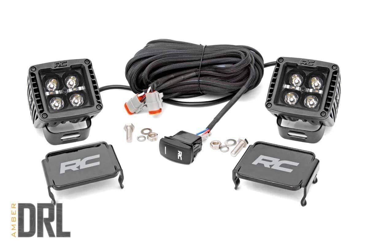 2 inch Square Cree LED Lights Pair Black with Amber DRL Q5508