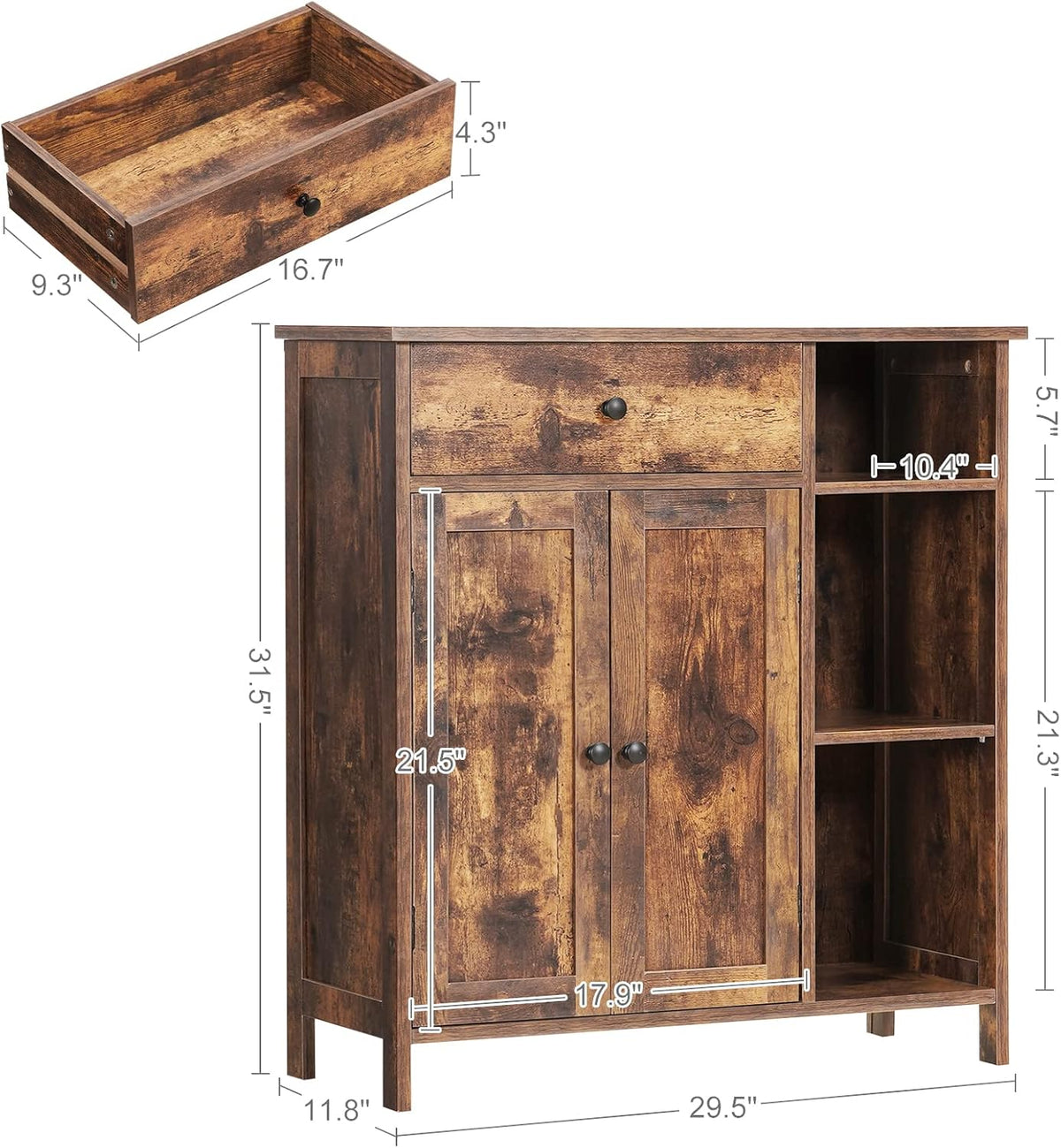 Free-Standing Bathroom Cabinet with 2 Door Drawer Adjustable Shelf 3 Open Shelves X863