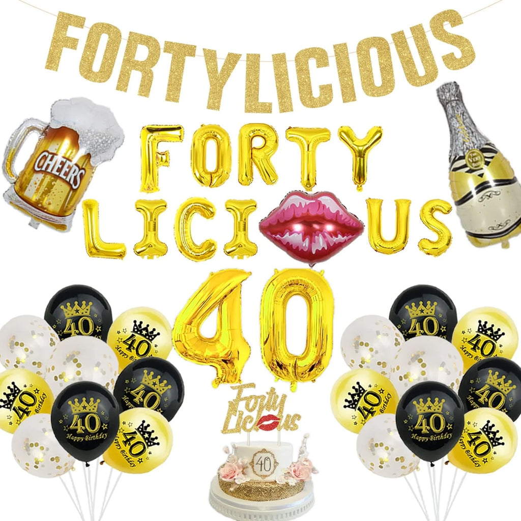 50th Birthday Decorations Gold Glitter Banner Cake Topper Balloon O206