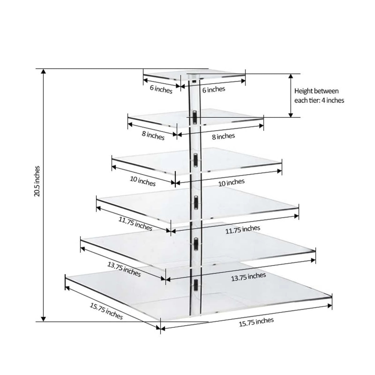 6 Tier Square Heavy Duty Acrylic Crystal Glass Clear Cupcake Dessert Stand J869