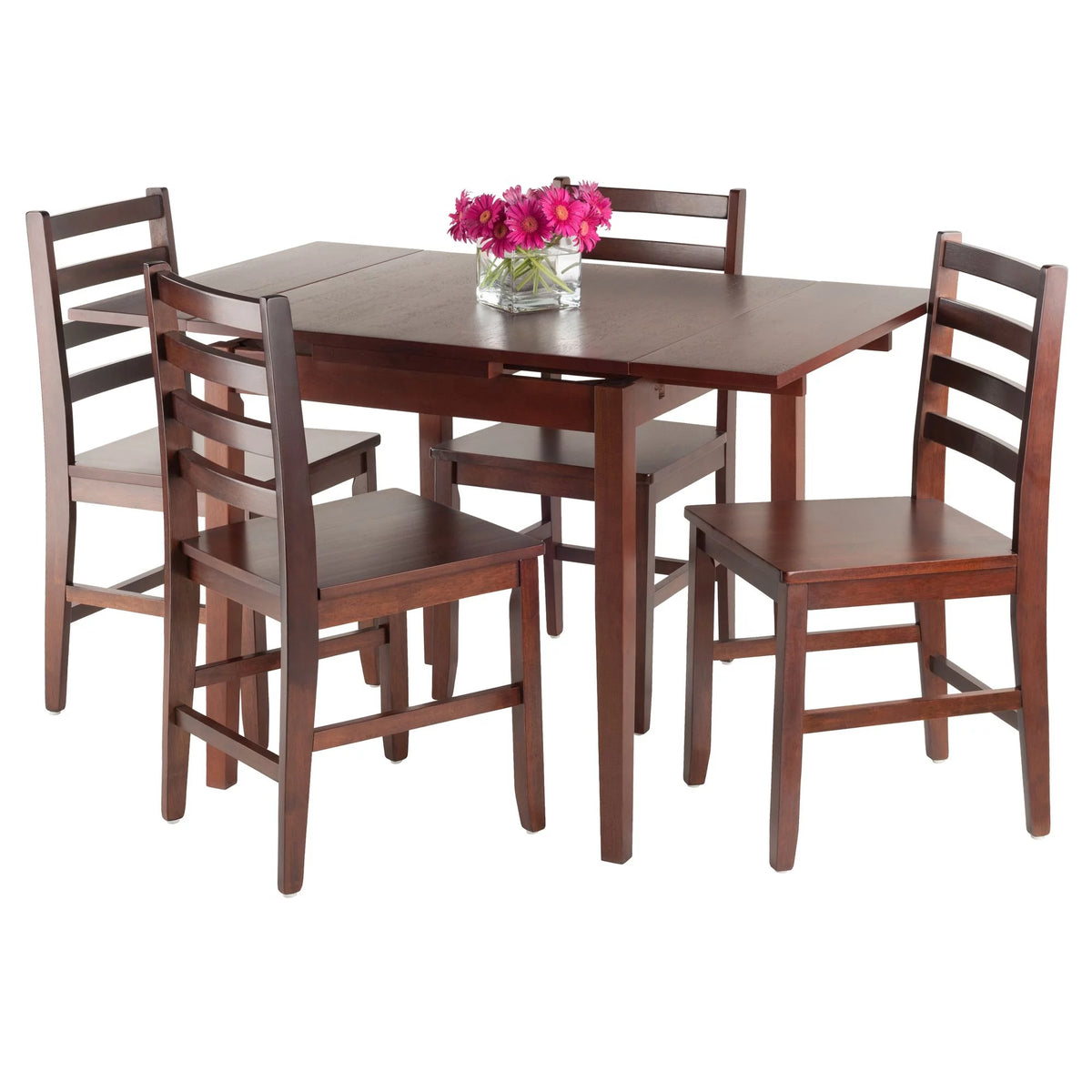 5 Pc Extendable Table & 4 Ladder Back Chairs Walnut Finish X688
