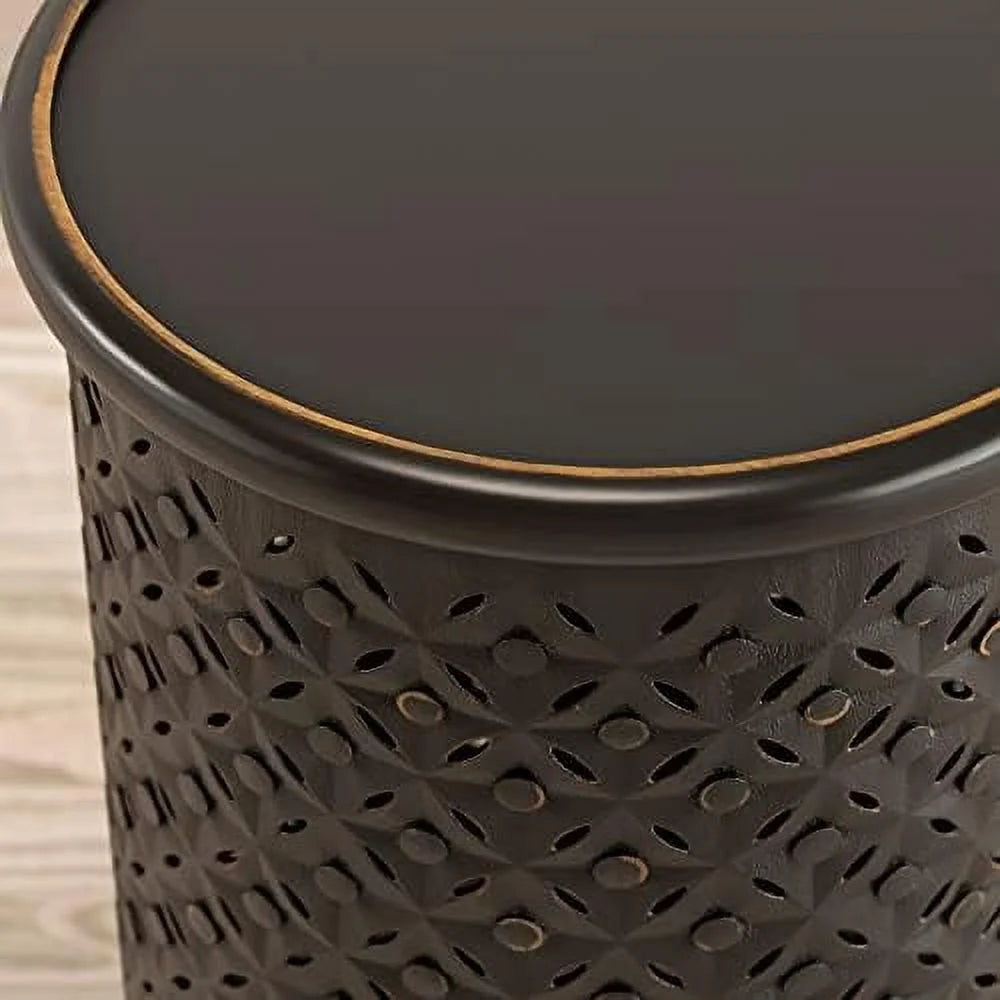Antique Black Hardwood Drum End Table R533073
