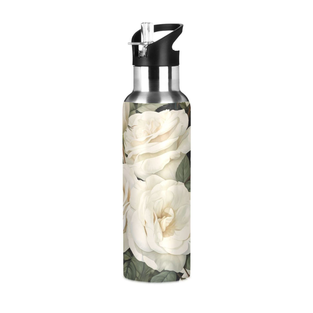 White Roses Stainless Steel Insulated Water Bottle with Straw Lid Z26720