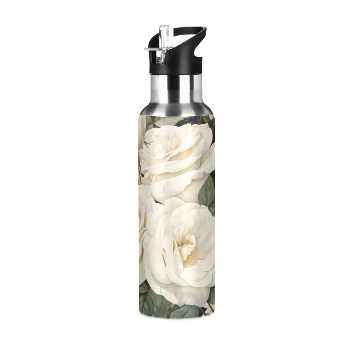 White Roses Stainless Steel Insulated Water Bottle with Straw Lid Z26720