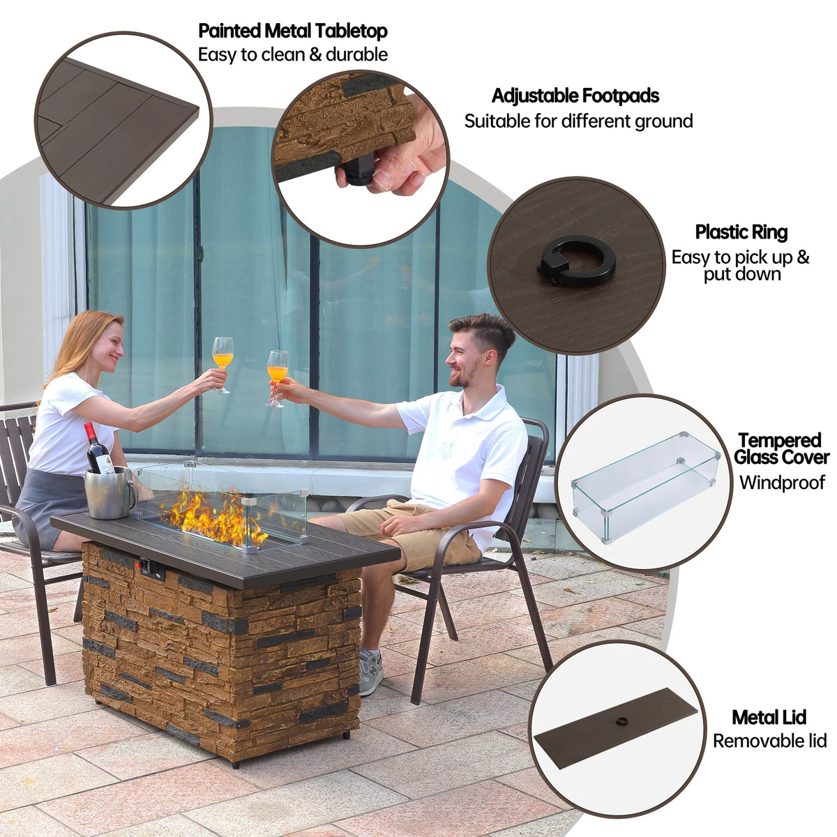 43 Rectangular Propane Fire Pit Table with Lid N208