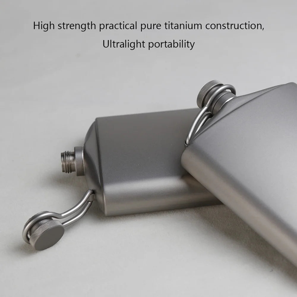 Titanium Flask Hip Flagon with Screw Clip Ultralight Hydration Flat Bottle with Ti Funnel U34737