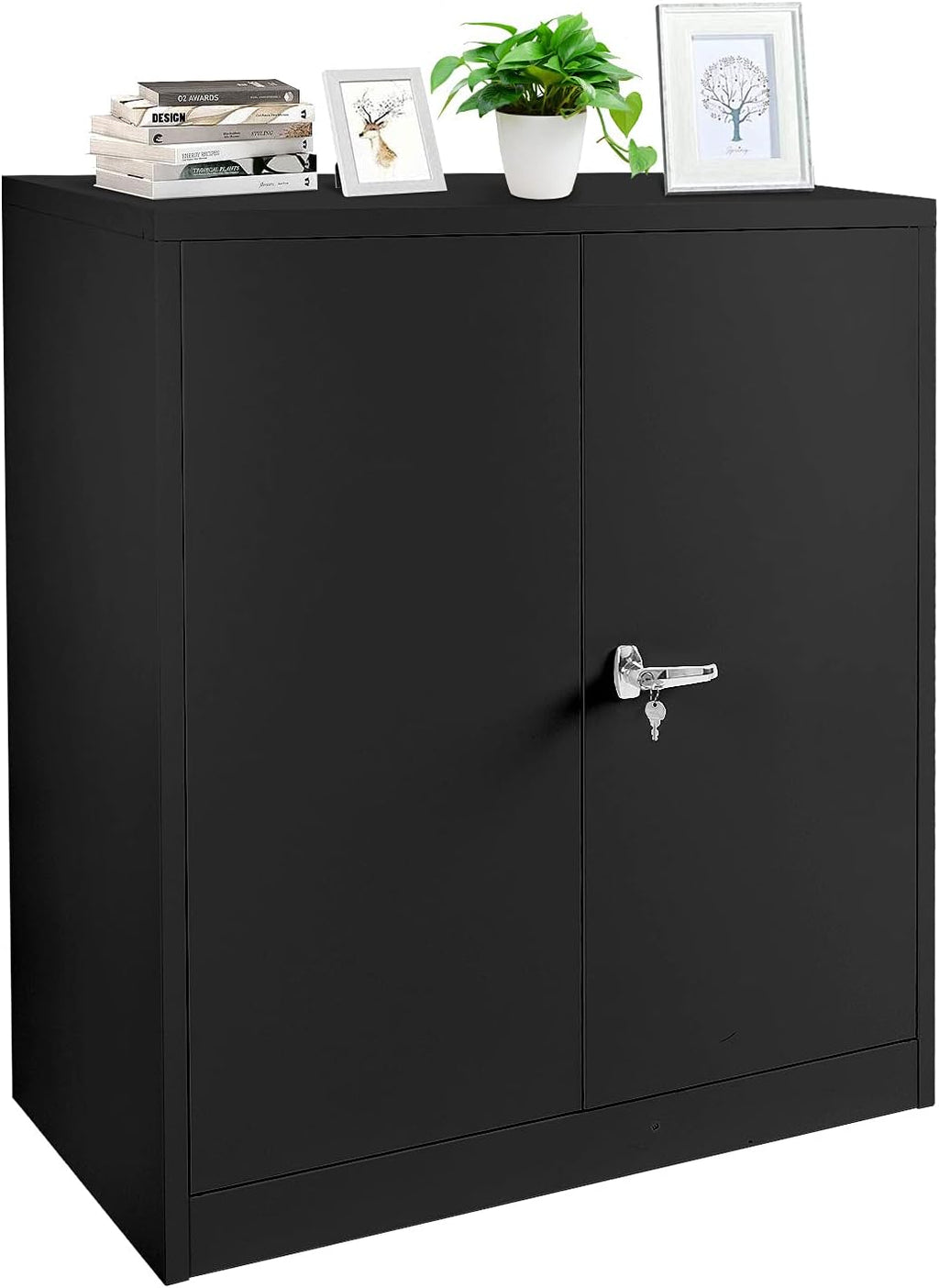 Black Steel Locking Storage Cabinet with 2 Doors and Shelves M1432