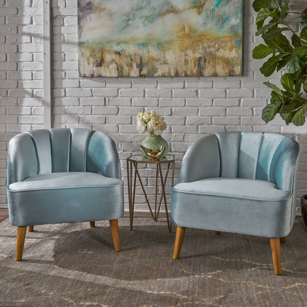 Seafoam Blue Velvet Club Chairs (Set of 2) V429