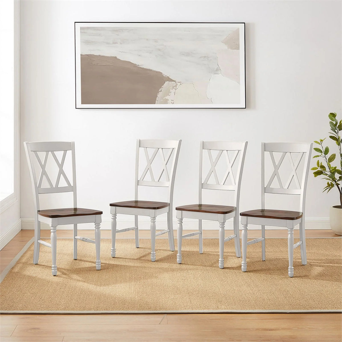 White Wood Dining Chair Set of 4 D192