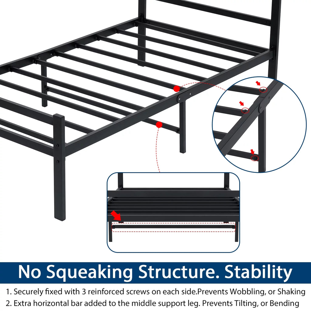 Twin Size Black Metal Platform Bed Frame with Headboard X9034