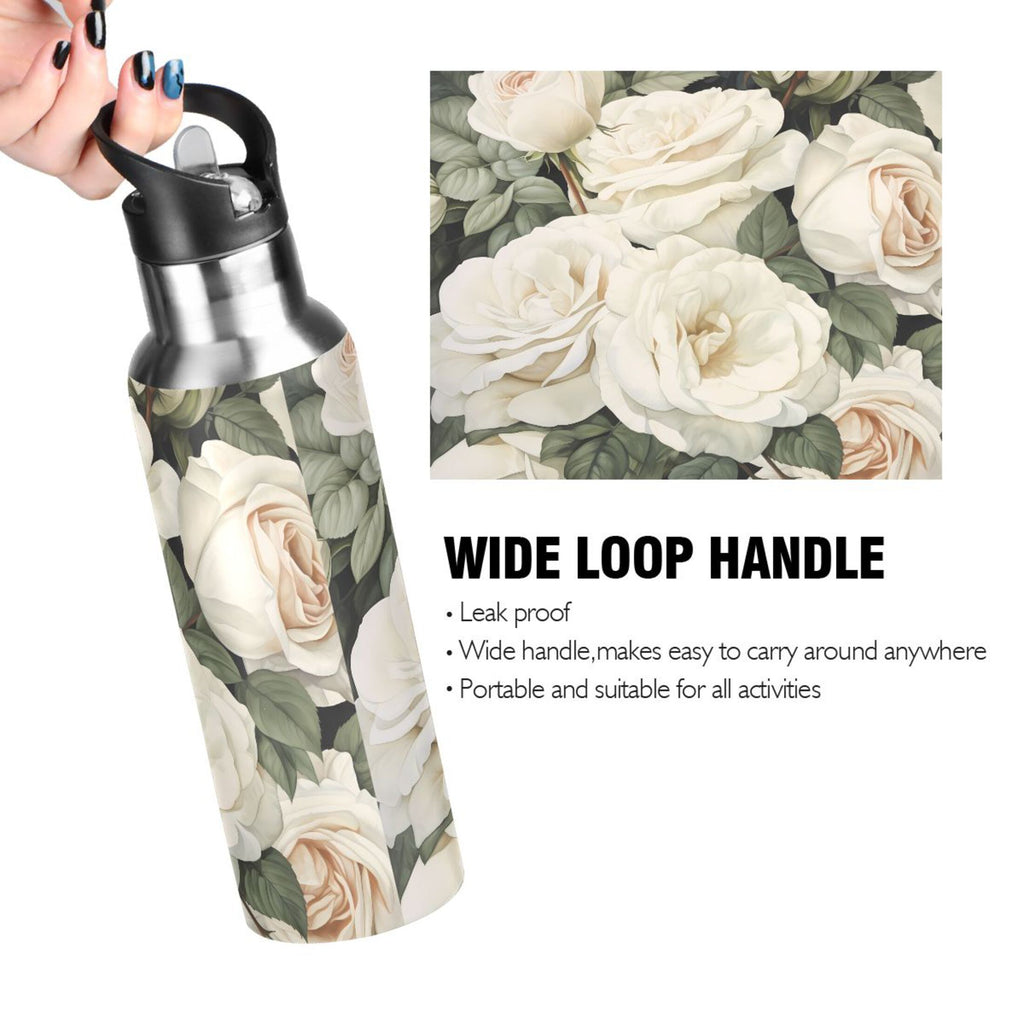 White Roses Stainless Steel Insulated Water Bottle with Straw Lid Z26720