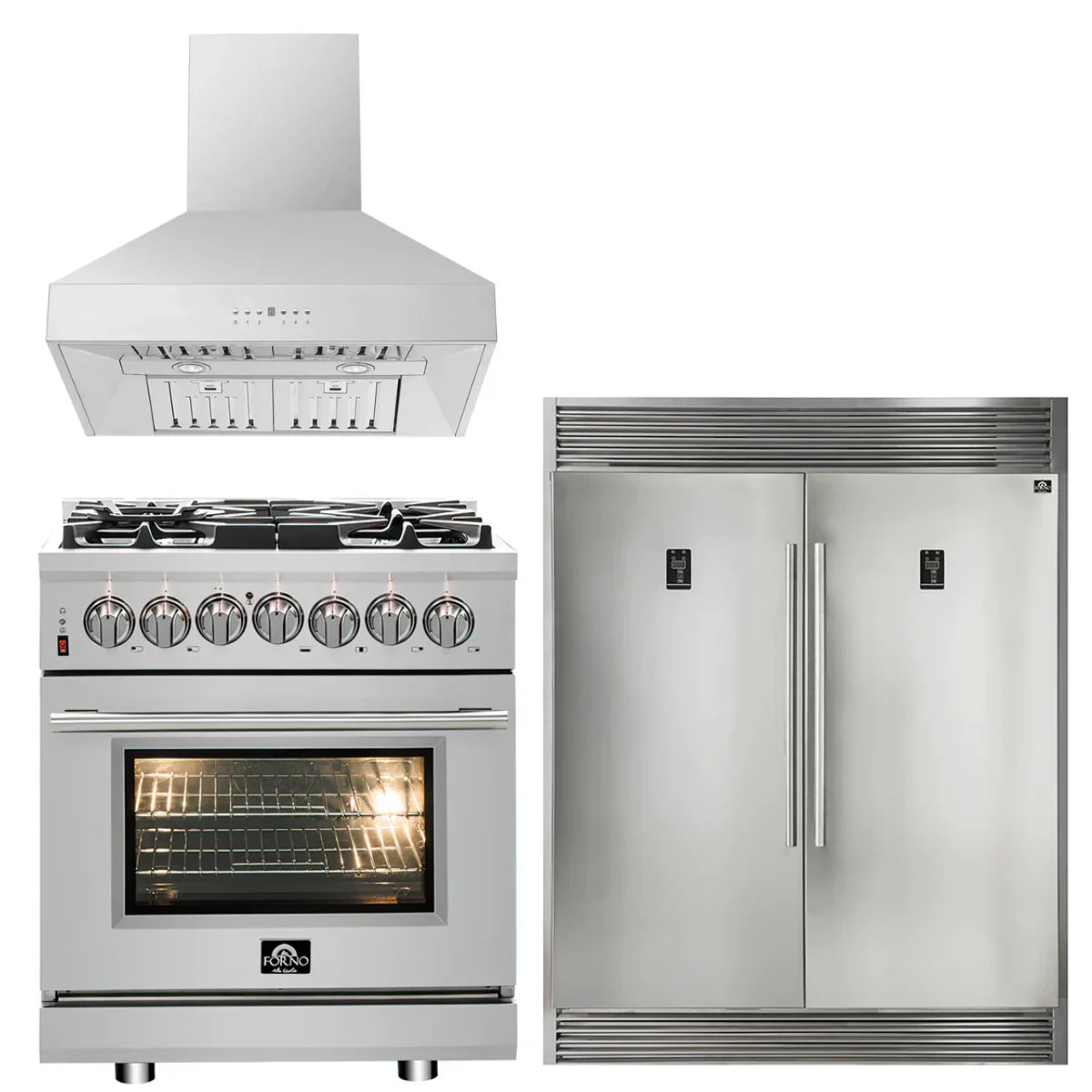 30 Dual Fuel Range, 30 Range Hood, 60 Refrigerator B9418