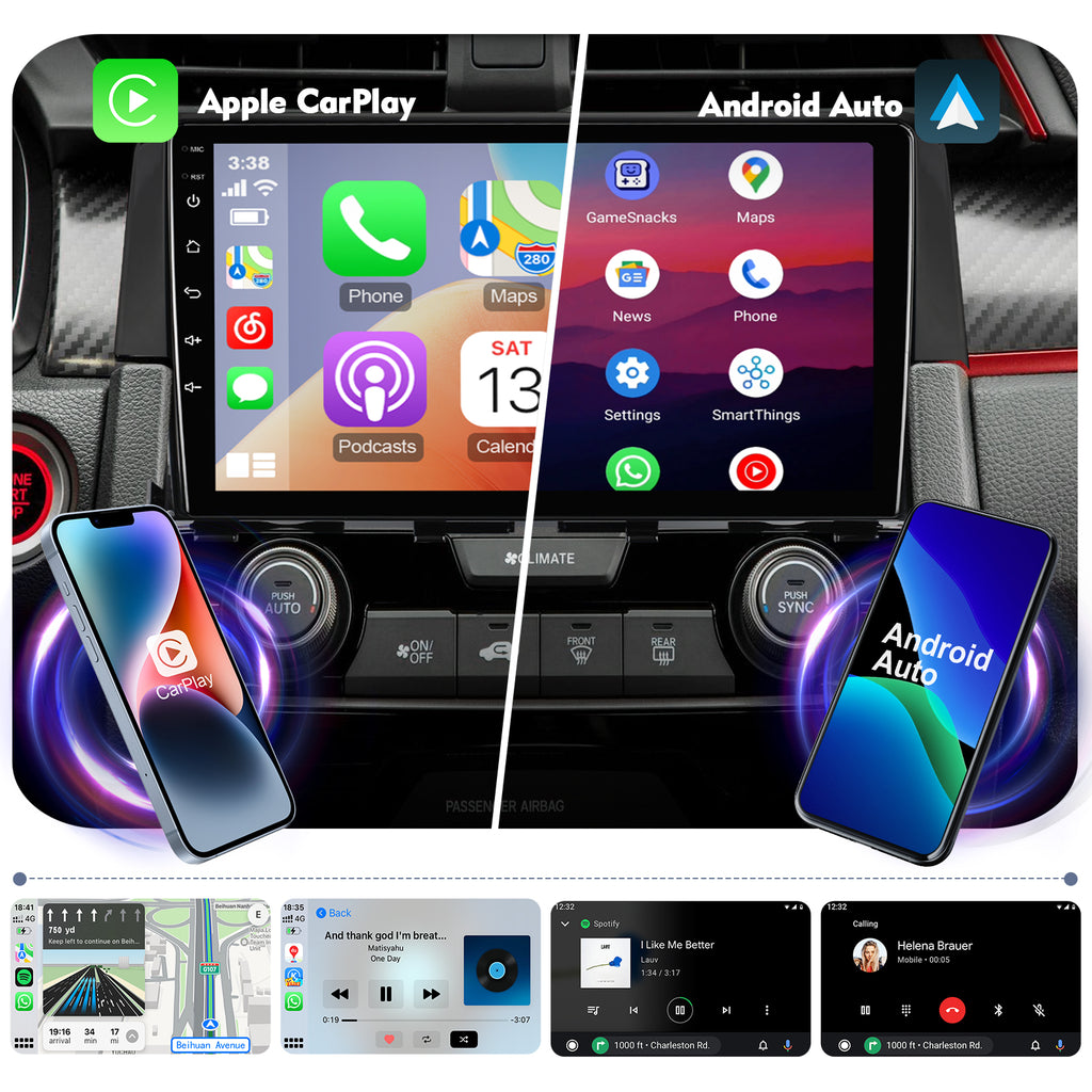 9 Inch Touchscreen Double Din Car Stereo with Wireless Carplay Android Auto Backup Camera Y176