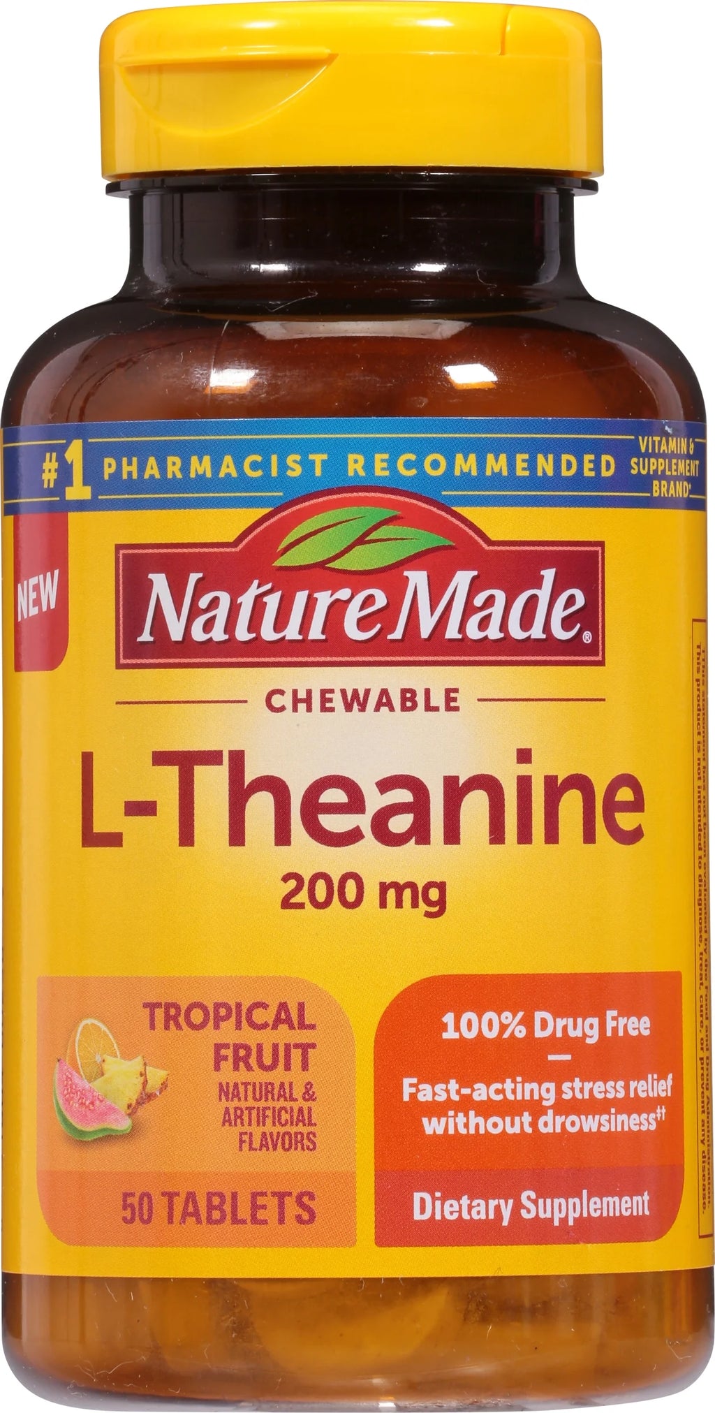 Chewable L-Theanine 200mg Supplement, 50 Chewable Tablets N708504